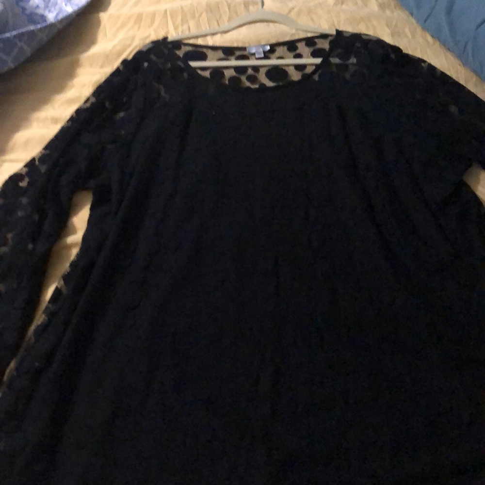 Avenue black sheer overlay blouse, Polka dot, plus
